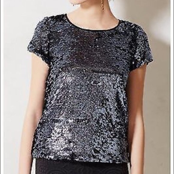 Anthropologie leifsdottir blue sequin top medium - Picture 1 of 8